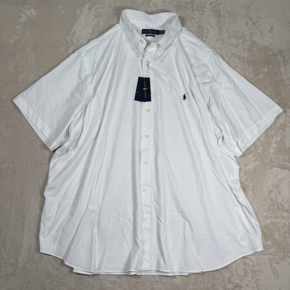 NWT Polo Ralph Lauren Performance White SS Button Dress Shirt Pony Mens Size 3XB